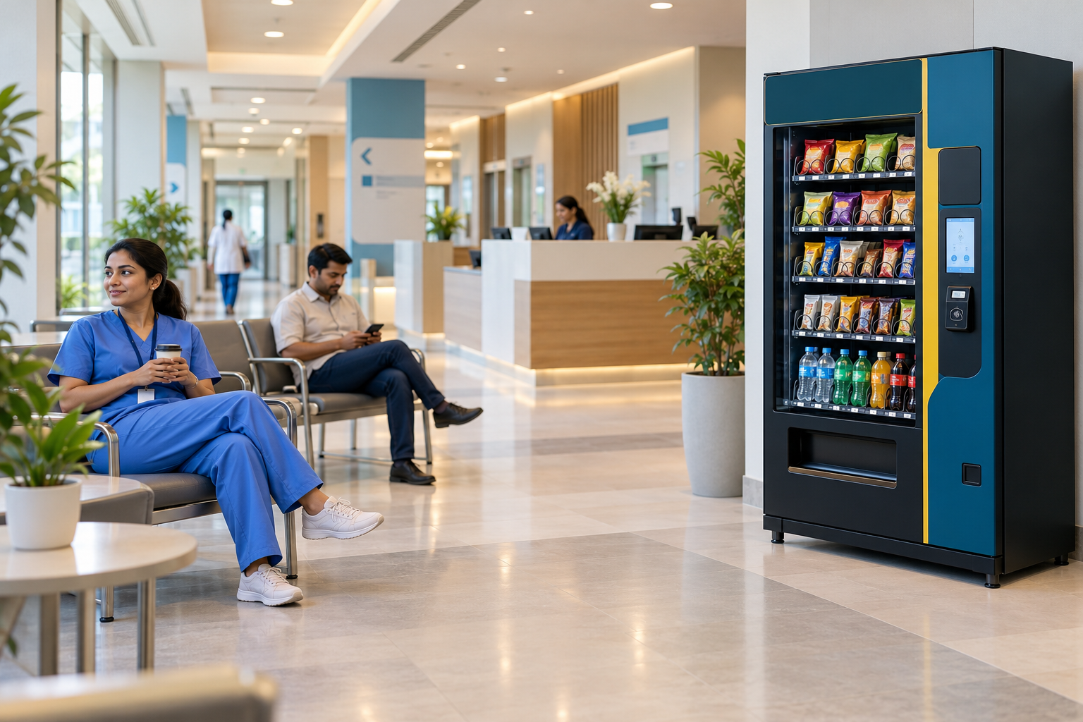 Vending machine in a hospital staff and visitor waiting area